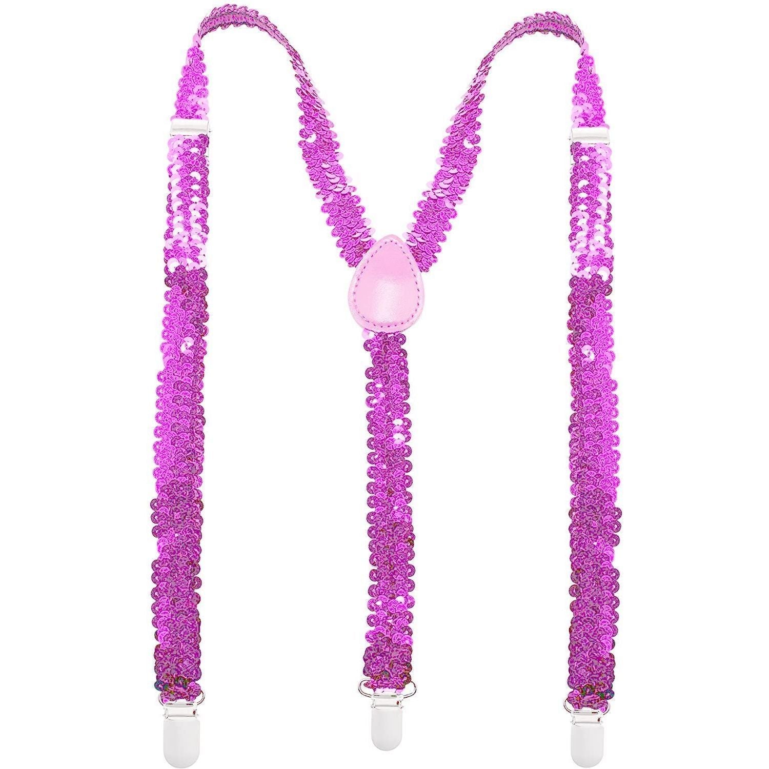 SEQUIN SUSPENDERS Unisex Adjustable Braces Clip On Elastic Y-Back - Light Pink
