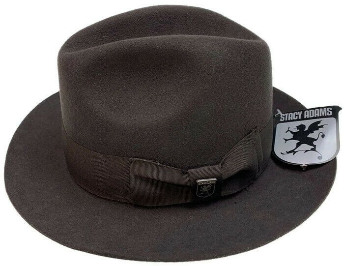 STACY ADAMS 100% Wool Felt Hat Warm Winter Fedora Trilby Style w Brim - Brown