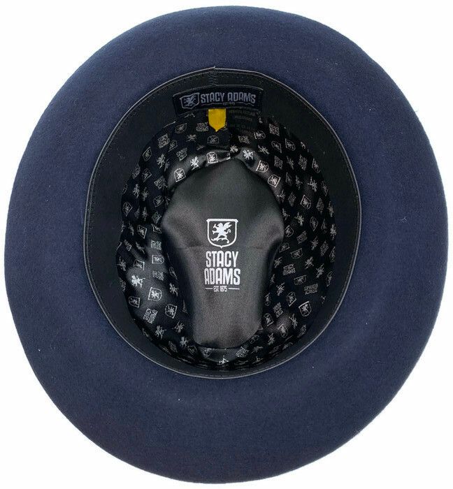 STACY ADAMS 100% Wool Felt Hat Warm Winter Fedora Trilby Style w Brim - Navy