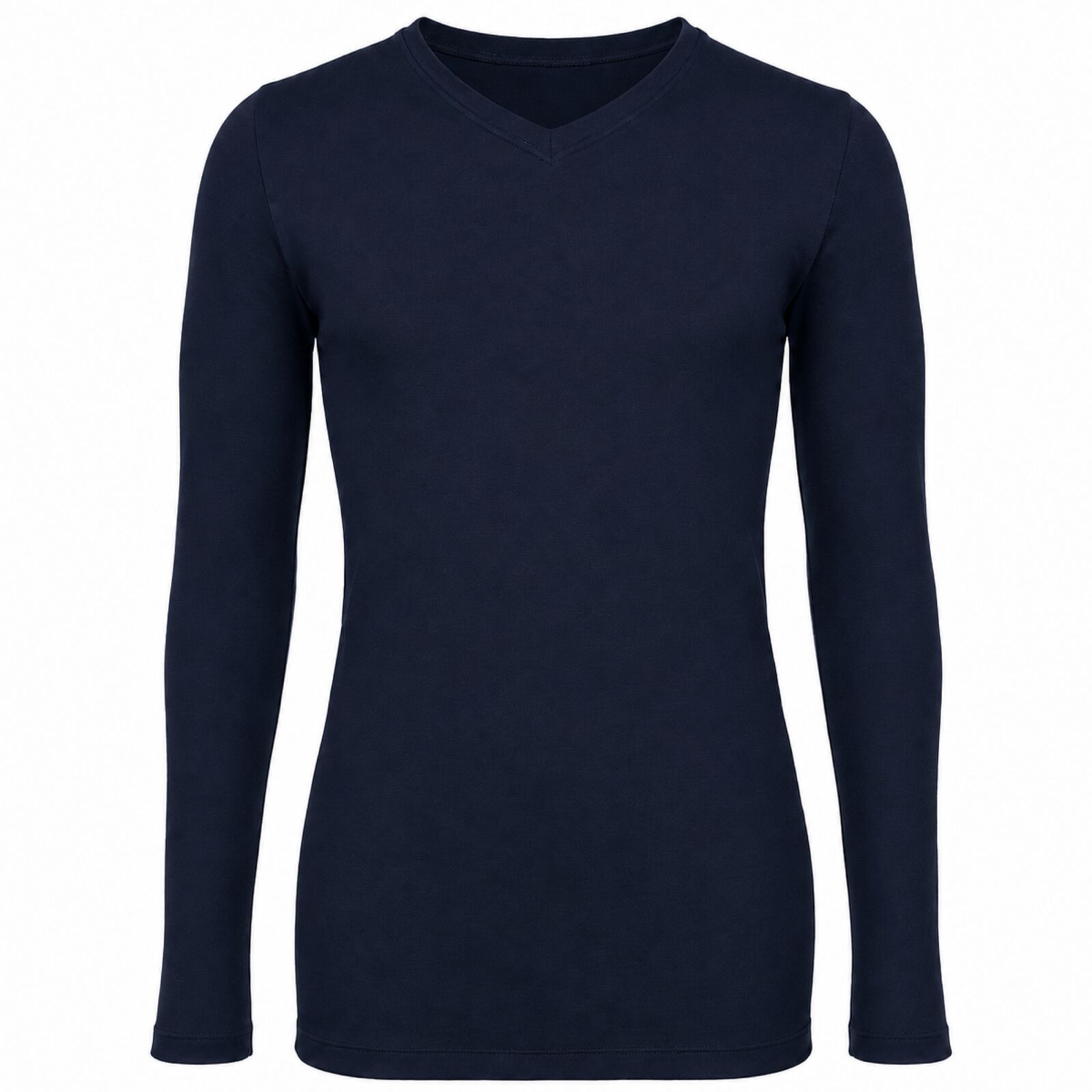 Mens 100% Pure Merino Wool Thermal Underwear V Neck Long Sleeve Top - Navy