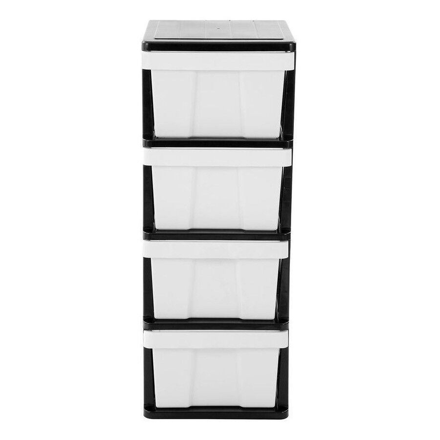 MEGA 4 Tier Drawer Storage Shelf Unit Organiser Plastic Level Office Cabinet in Black/White