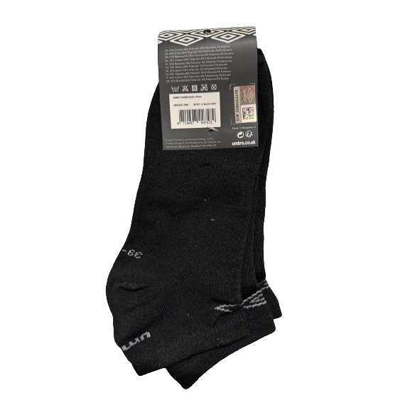 Umbro Mens Trainer Ankle Socks - Black - 1 Pack of 3 Pairs - EU 39-42