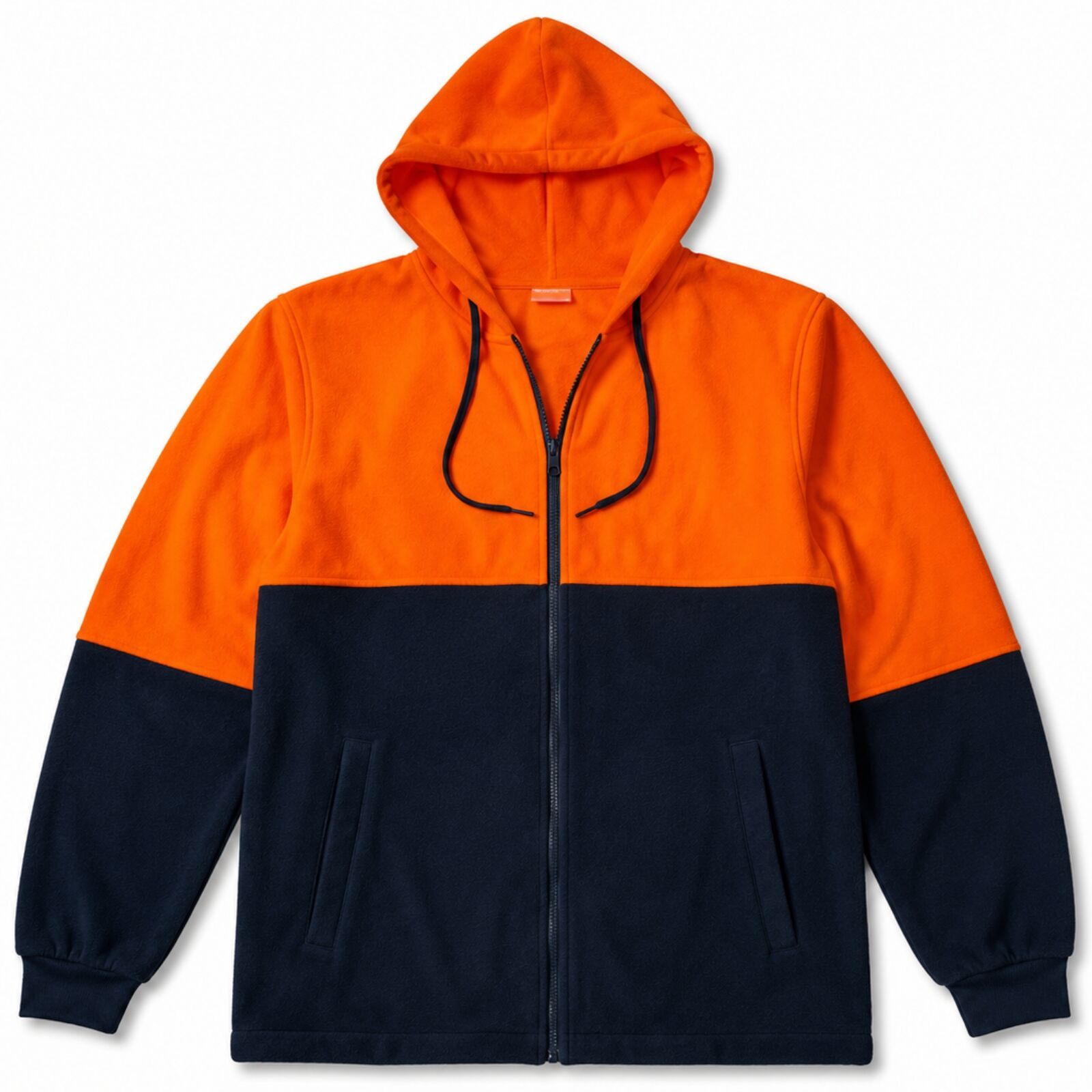 Hi Vis Polar Fleece Hoodie Full Zip Safety Workwear Jacket Jumper - Orange/Navy