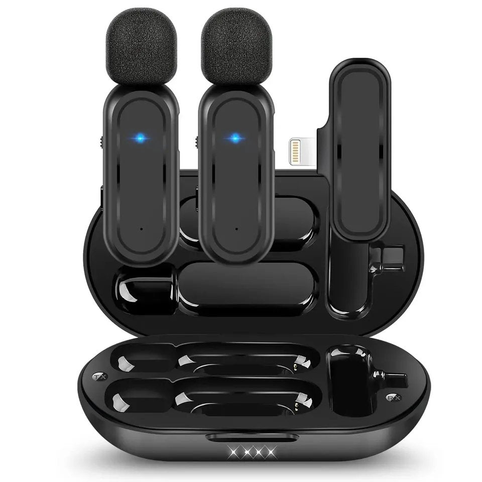 Professional Wireless Lavalier Microphone Set with Portable Charging Box Crystal Clear Audio - 2in1-fast connection