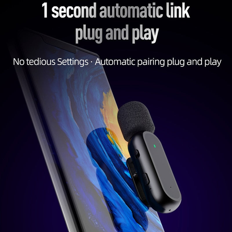 Professional Wireless Lavalier Microphone Set with Portable Charging Box Crystal Clear Audio - 2in1-fast connection