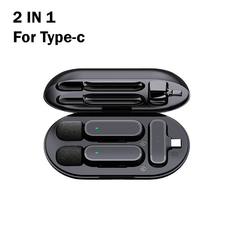 Professional Wireless Lavalier Microphone Set with Portable Charging Box Crystal Clear Audio - 2in1-fast connection