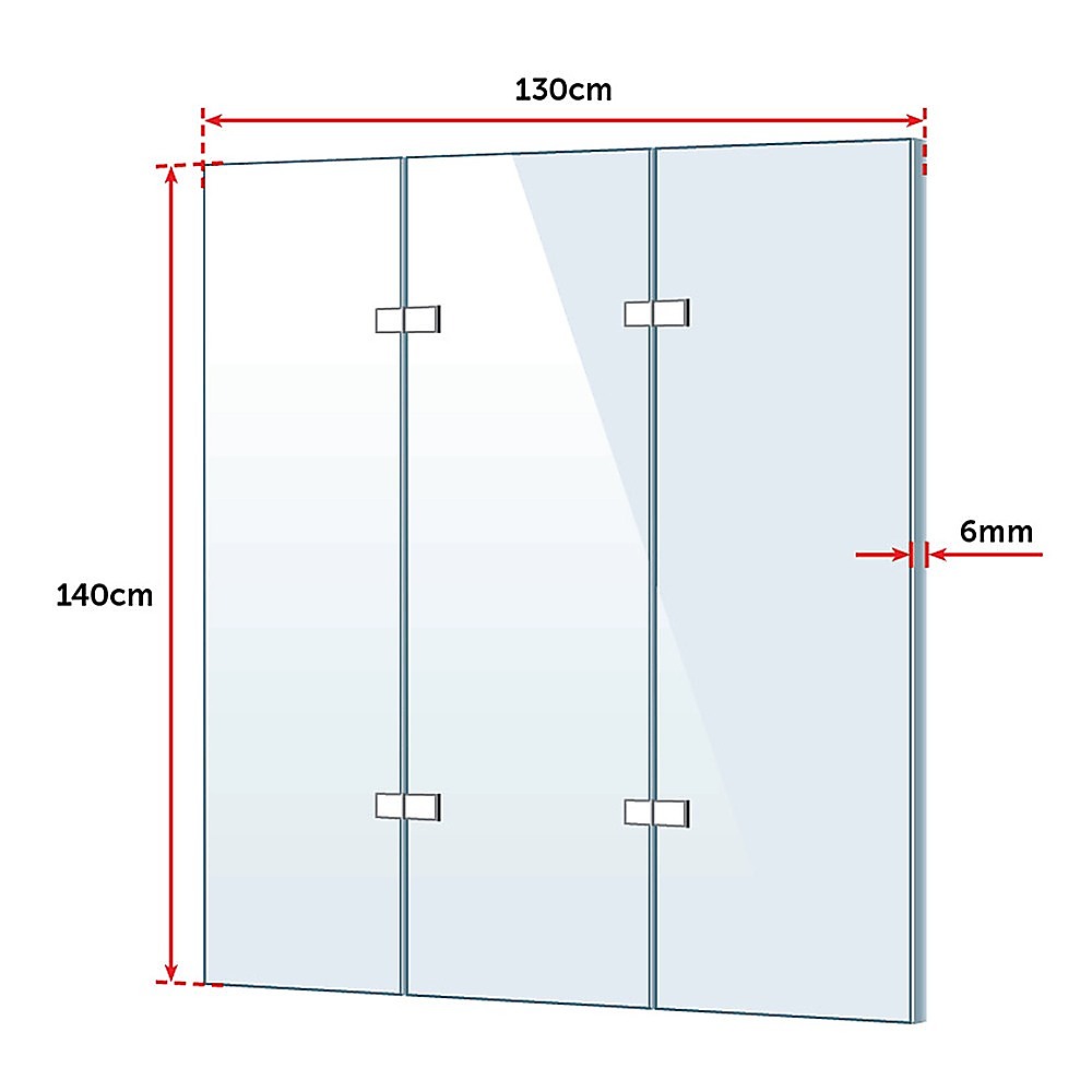 3 Fold Chrome Folding Bath Shower Screen Door Panel 1300mm x 1400mm