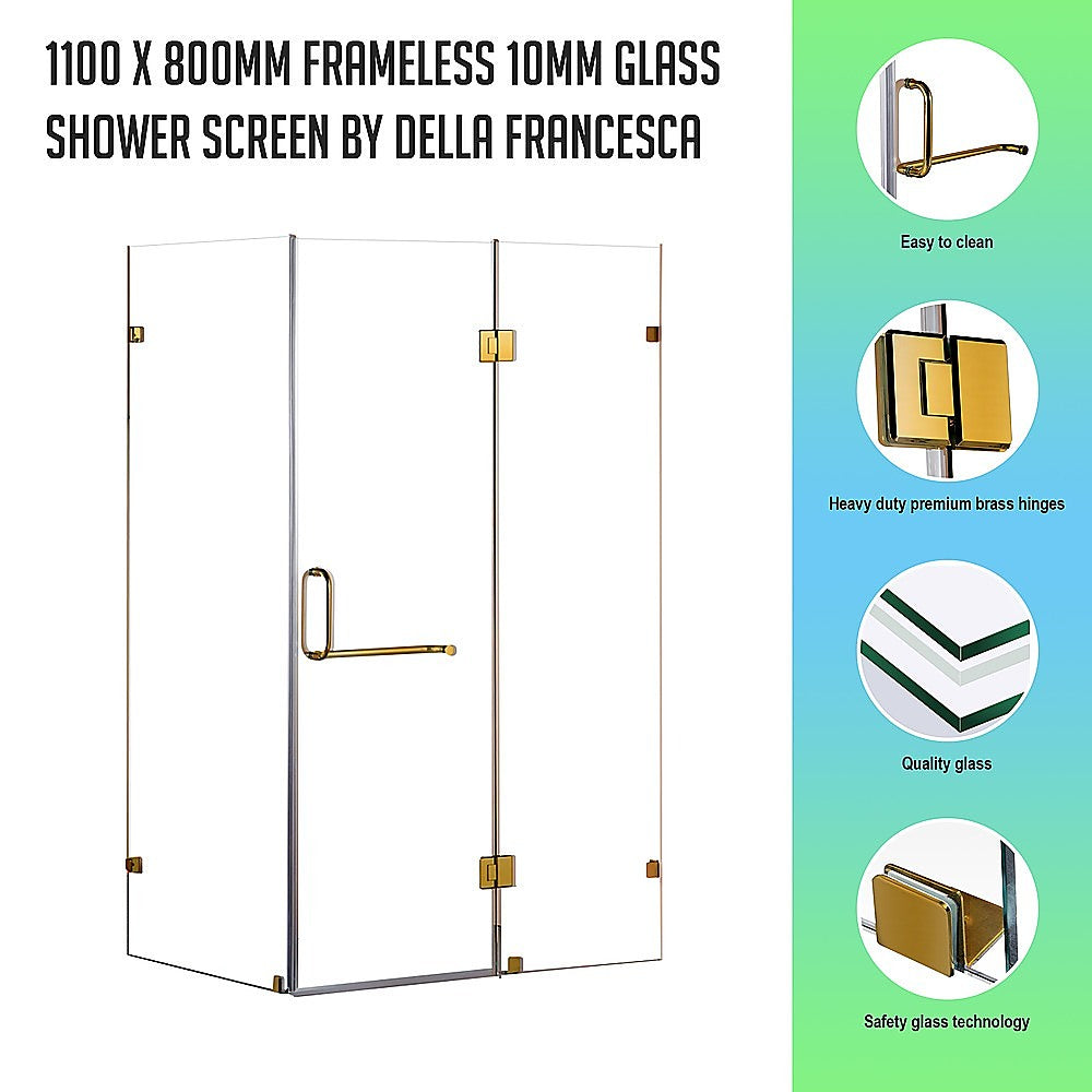 1100 x 800mm Frameless 10mm Glass Shower Screen By Della Francesca