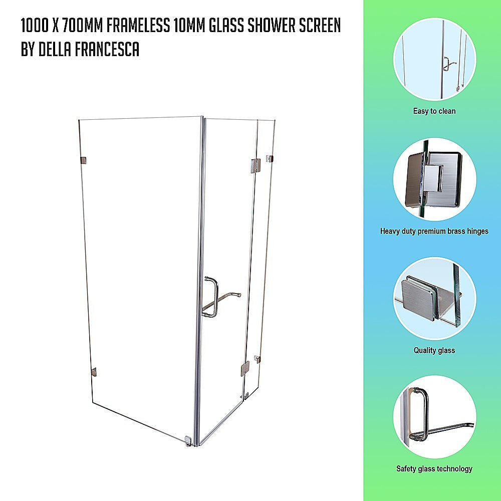1000 x 700mm Frameless 10mm Glass Shower Screen By Della Francesca