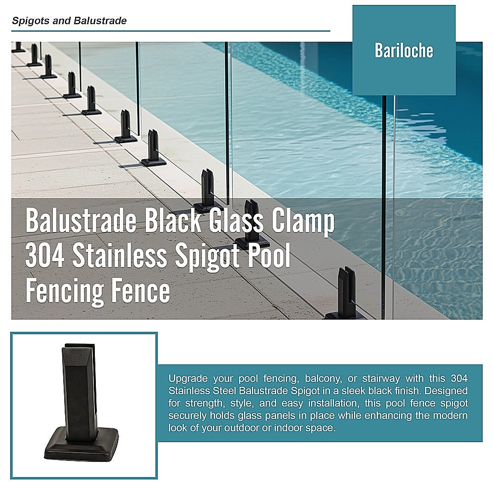 Balustrade Black Glass Clamp 304 Stainless Spigot Pool Fencing Fence