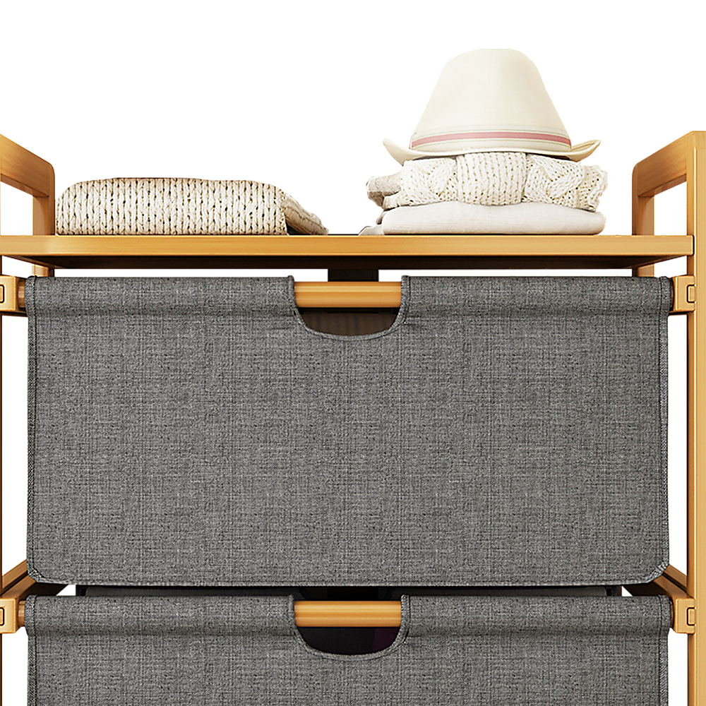 Bamboo Shelf with Storage Hamper – Wooden Organiser with 2 Removable Laundry Bags