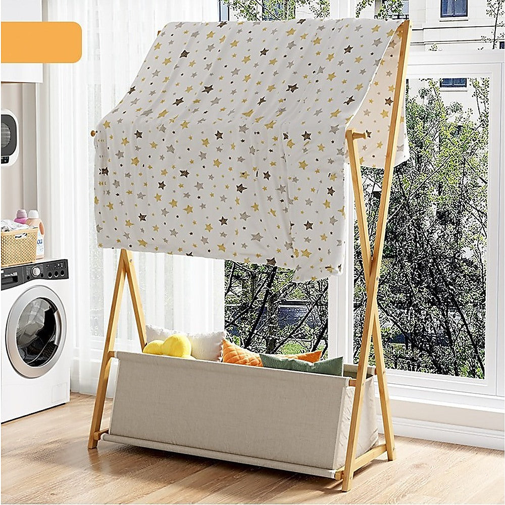 100x155cm Wood Clothes Rail Garment Rack with Freestanding Storage Shelf