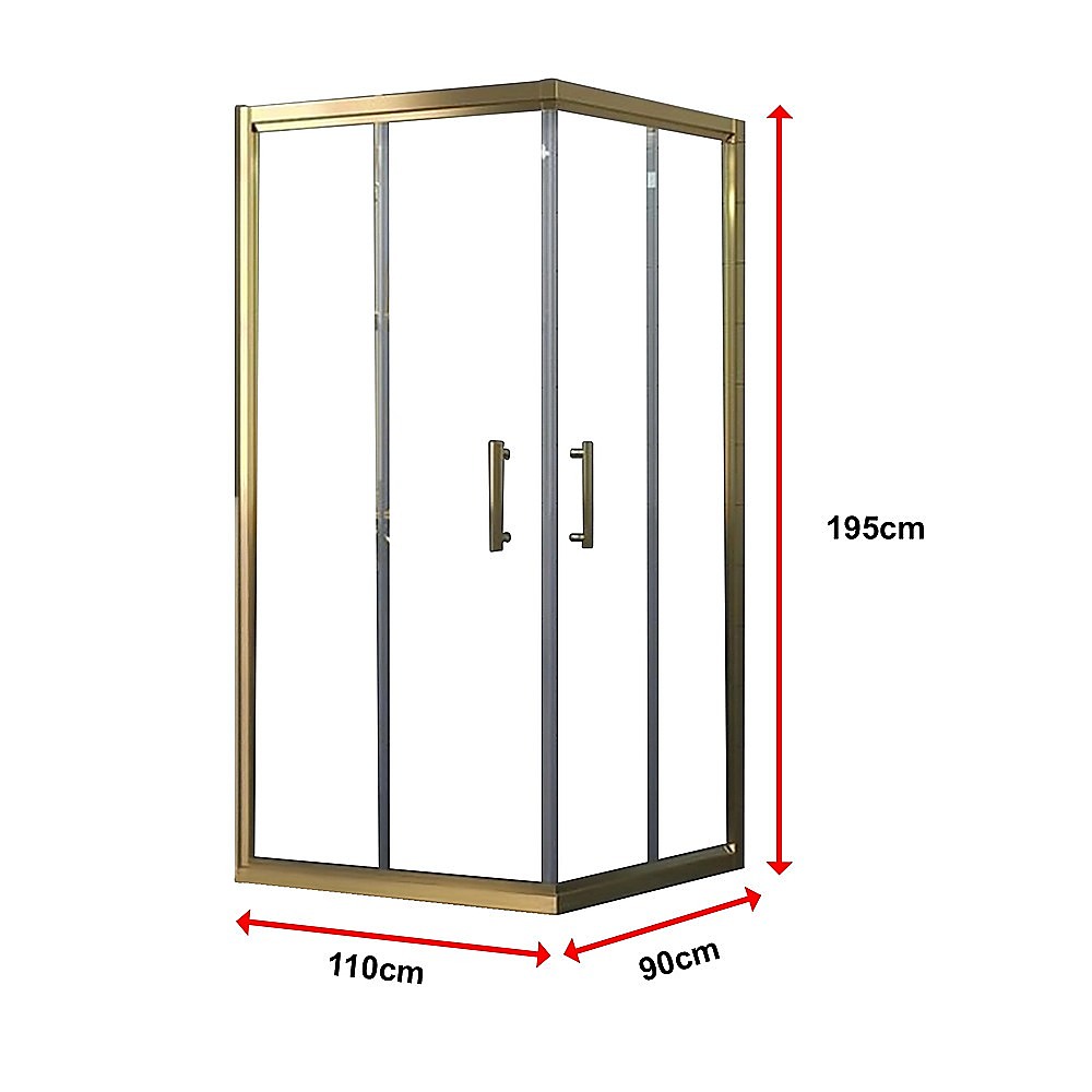 Adjustable 1100x900mm Double Sliding Door Glass Shower Screen in Gold