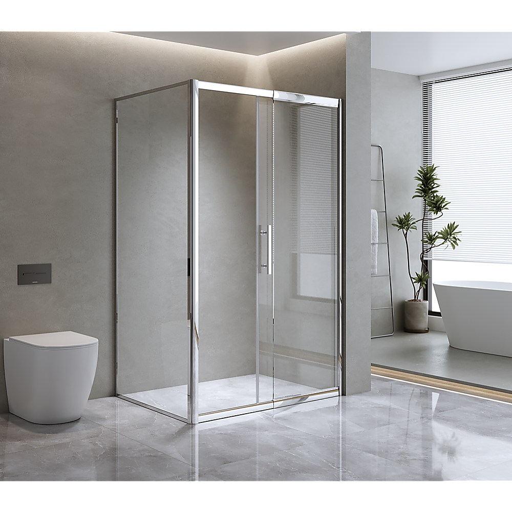 150mm Adjustable (2000x800mm) Single Door Corner Sliding Glass Shower Screen in Chrome