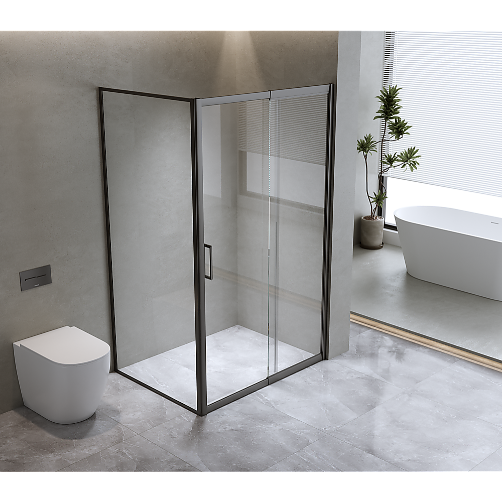 150mm Adjustable (1700x800mm) Single Door Corner Sliding Glass Shower Screen in Black