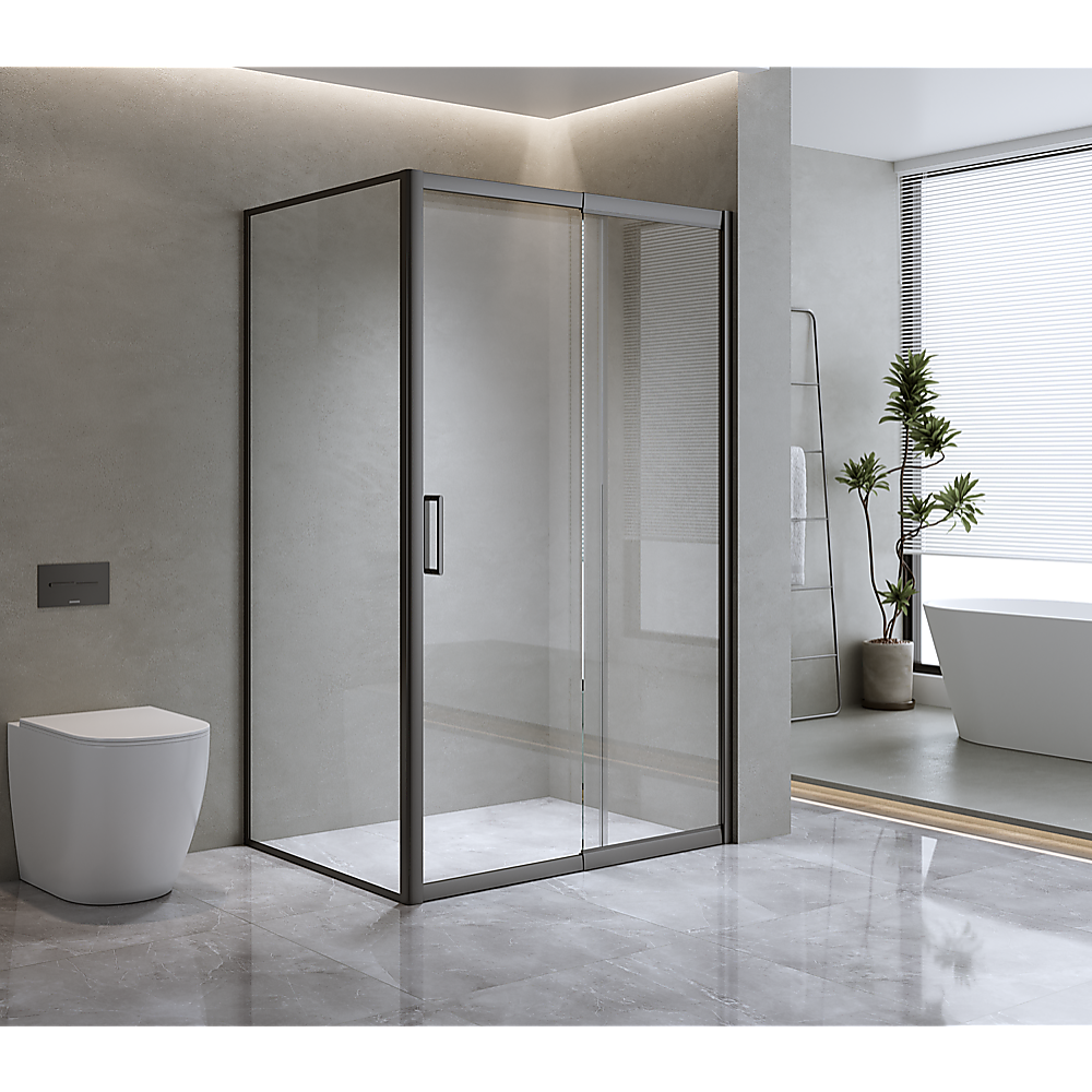 150mm Adjustable (1700x1010mm) Single Door Corner Sliding Glass Shower Screen in Black5