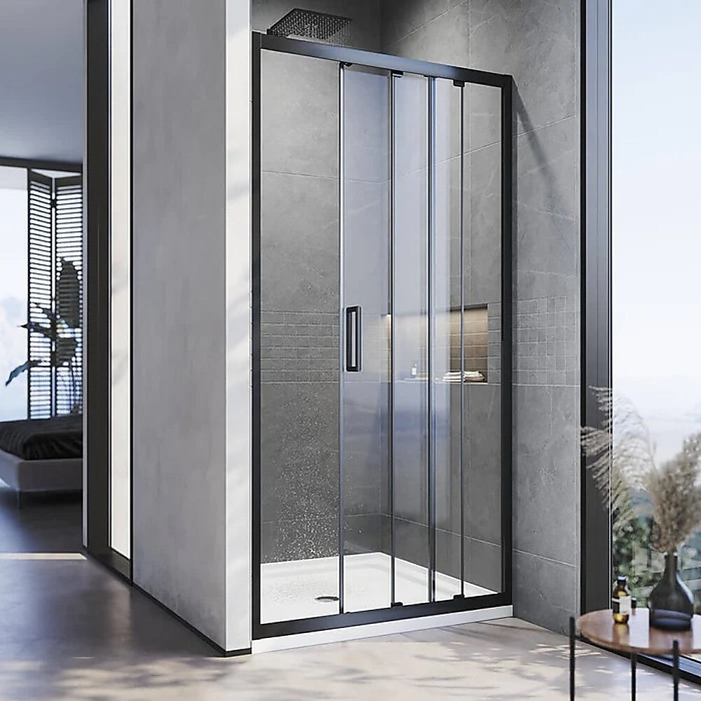 170-185cm Adjustable Wall to Wall Sliding Glass Shower Door in Black