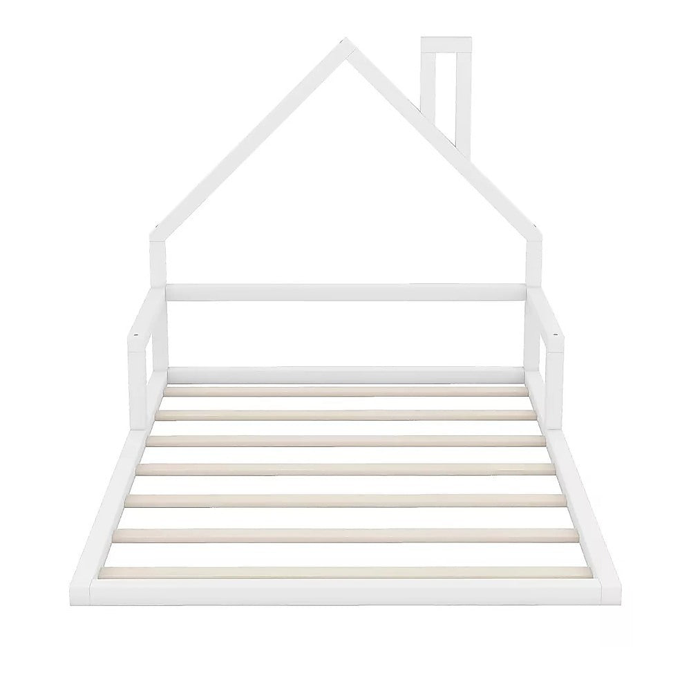 Pine Wood Floor Bed House Frame for Kids and Toddlers
