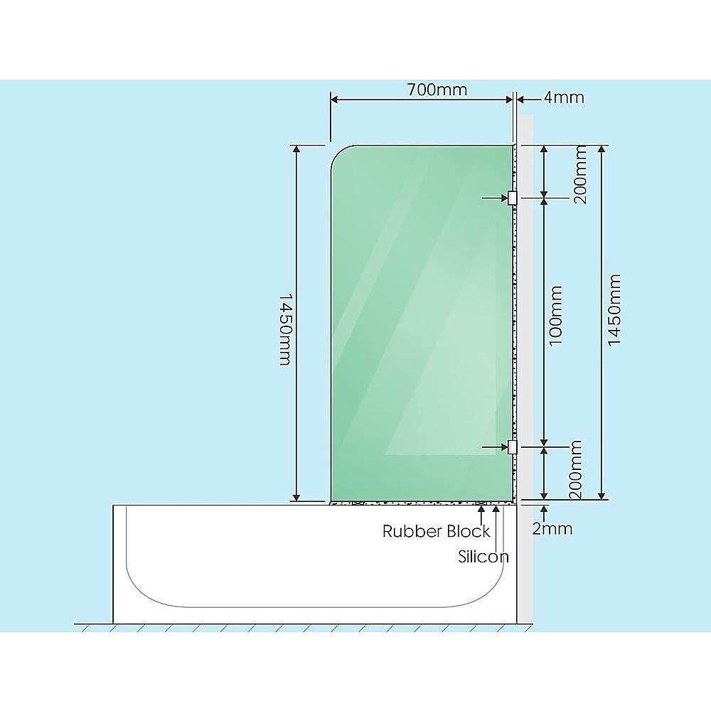 70cm Frameless Glass Bath Screen with Brackets - Gold