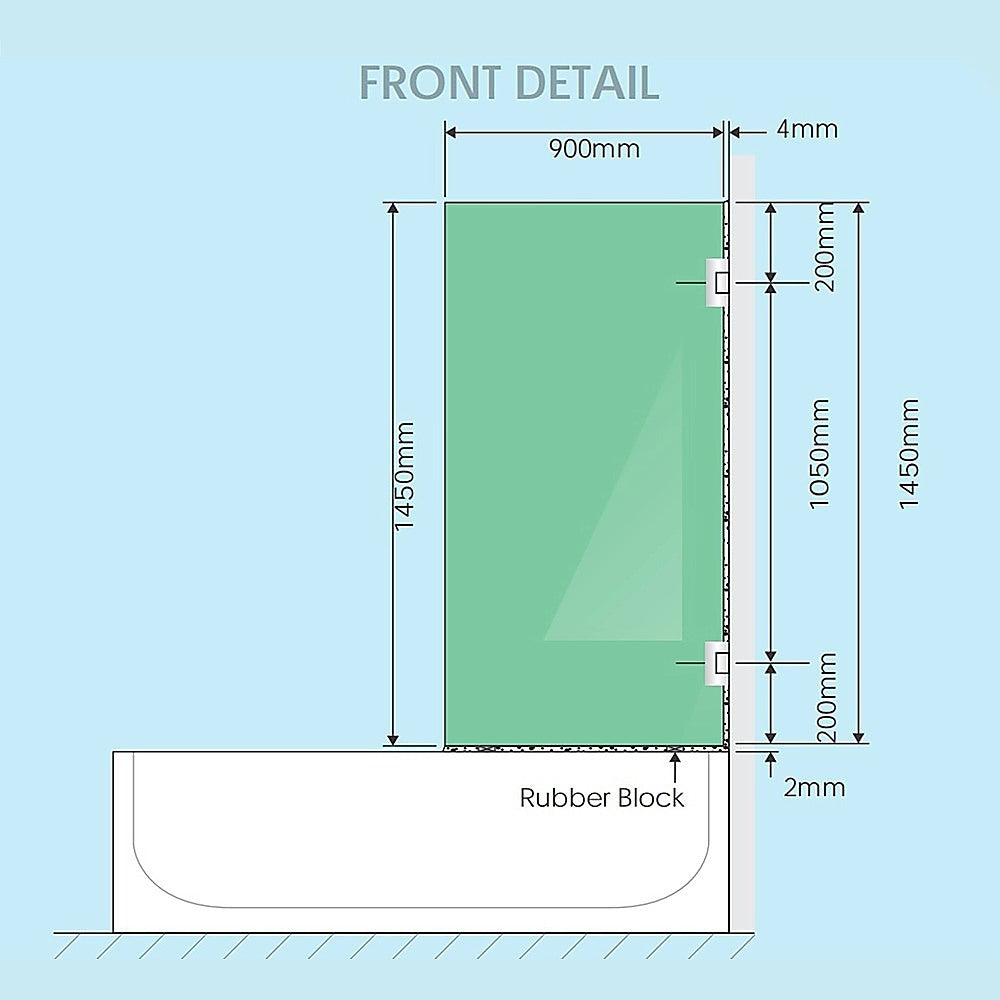 90cm Frameless Swing Bath Screen with Brushed Gunmetal Hardware