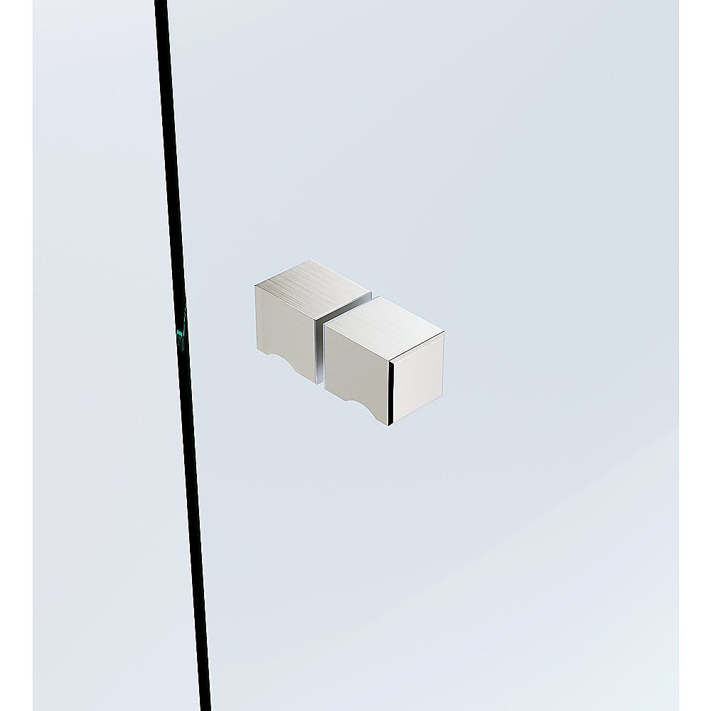 110cm Wall to Wall Frameless Shower Screen with Nickel Channel and Brass Hinges , Square Knob Handle
