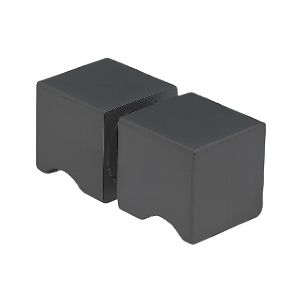 110x80cm Corner Frameless Shower Screen with Black Brackets and Brass Hinges, Square Knob Handle