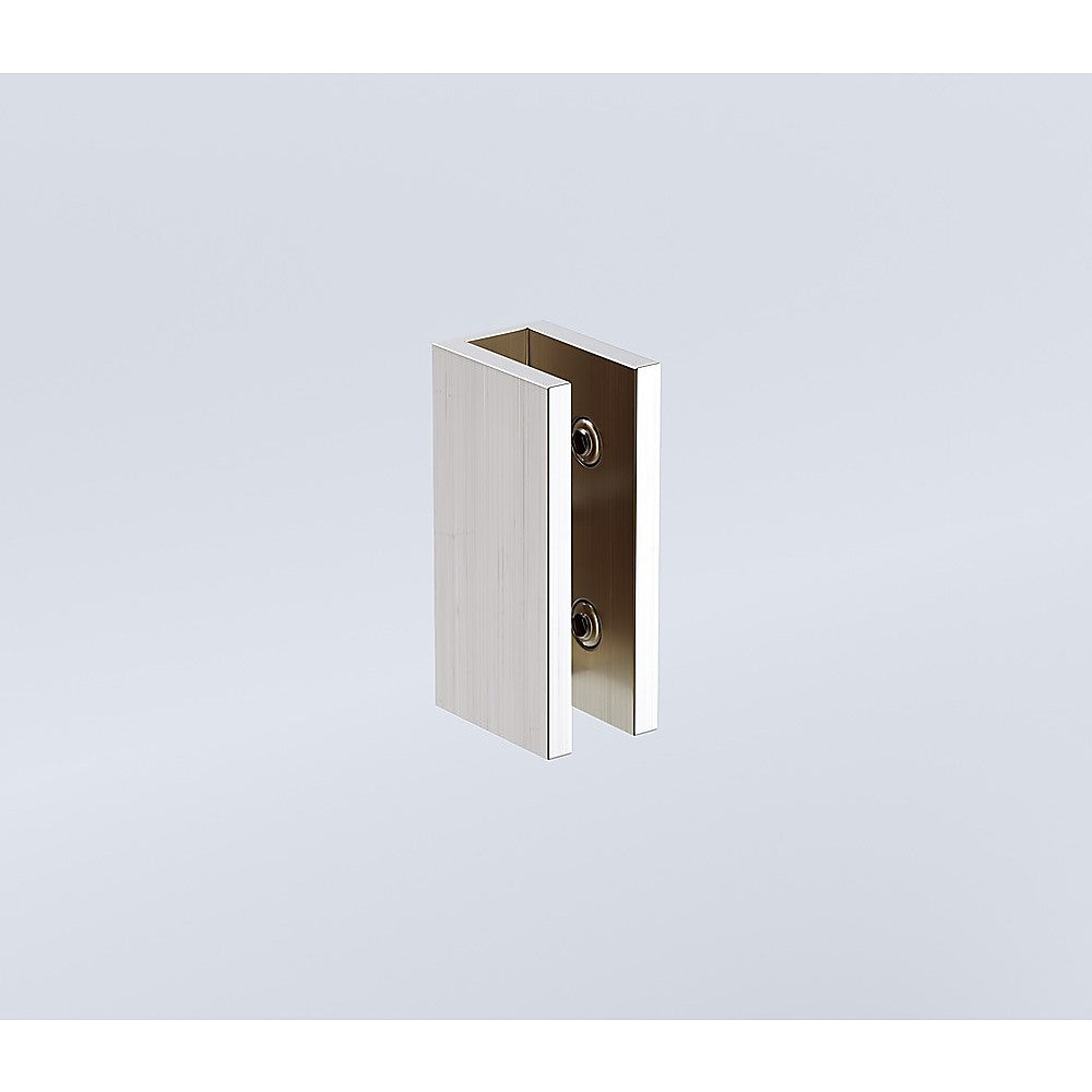 110x100cm Corner Frameless Shower Screen with Nickel Brackets and Brass Hinges, Square Double Pull Handle