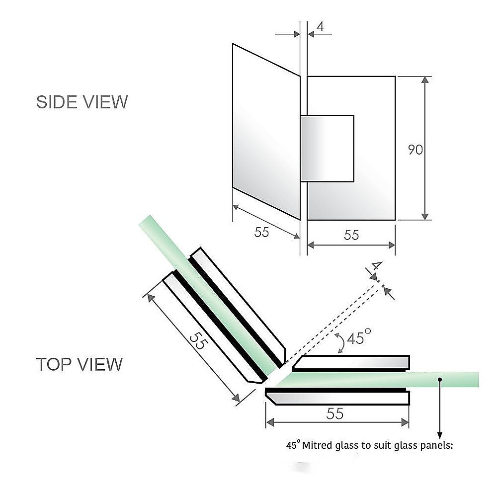 100cm Frameless Diamond Shower Screen with Nickel Brackets and SS Hinges, Square Knob Handle