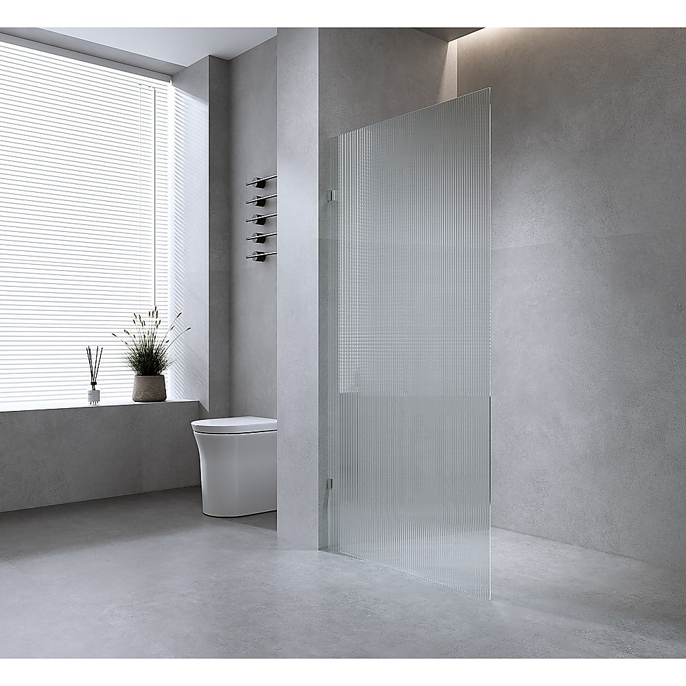 110cm Reeded Single Shower Glass Screen with White U-brackets & Square Pole