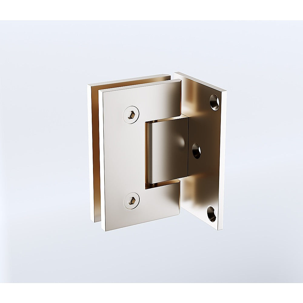 90° Brass Glass Shower Door L-Hinge in Nickel