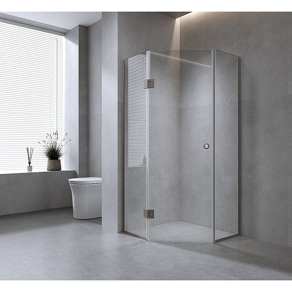 100cm Frameless Diamond Shower Screen with Gold Channels and Brass Hinges & Round Handle