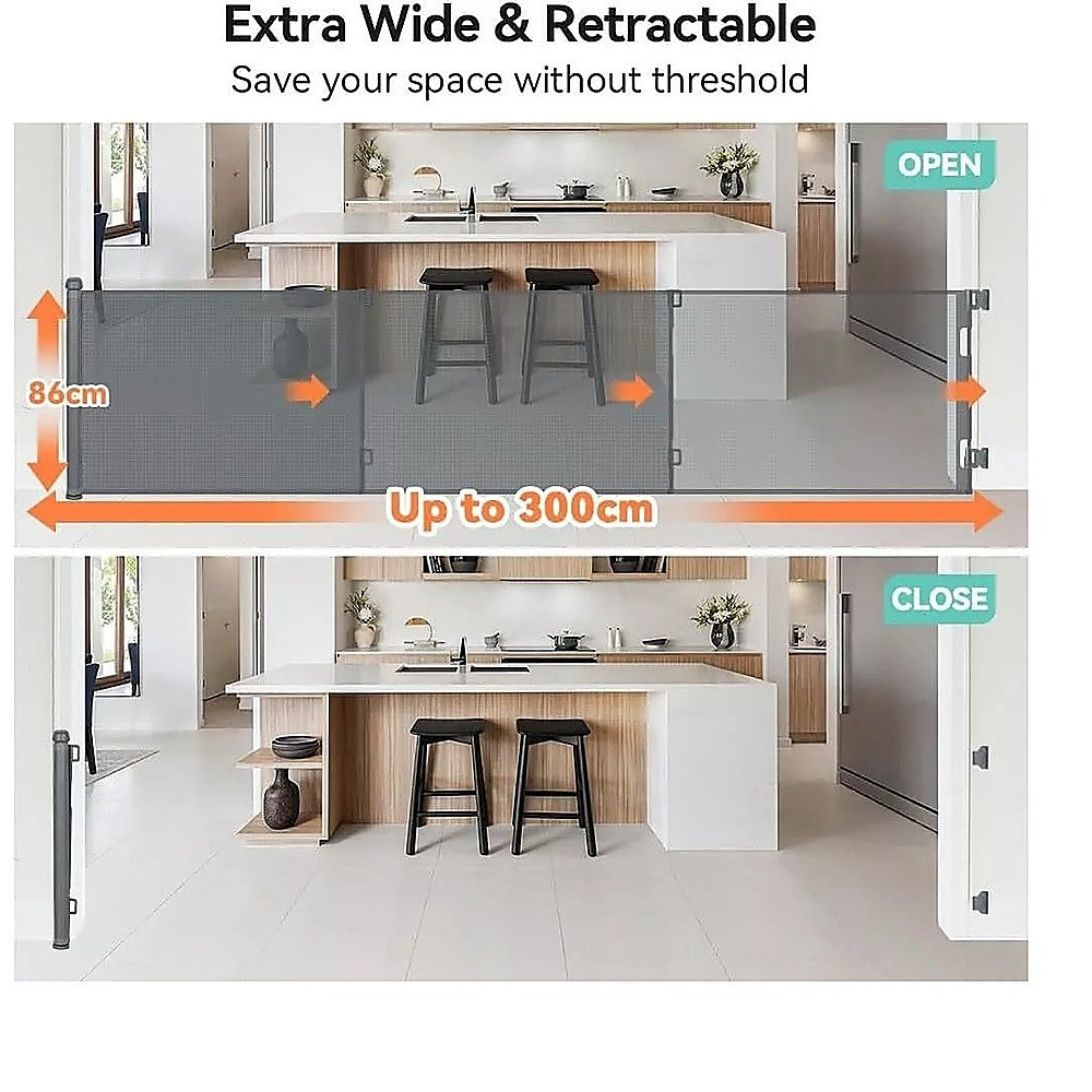 Retractable Baby Safety Fence Pet Stair Gate Barrier for Kids Dog Cat 3M