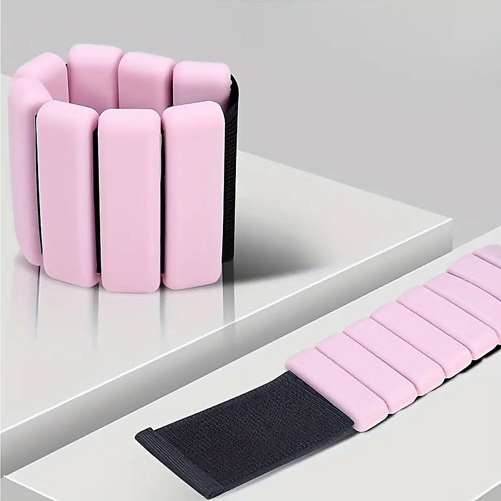 2-Piece Ankle & Wrist Weights – 2kg Pair Adjustable Workout Bangles (Pink)