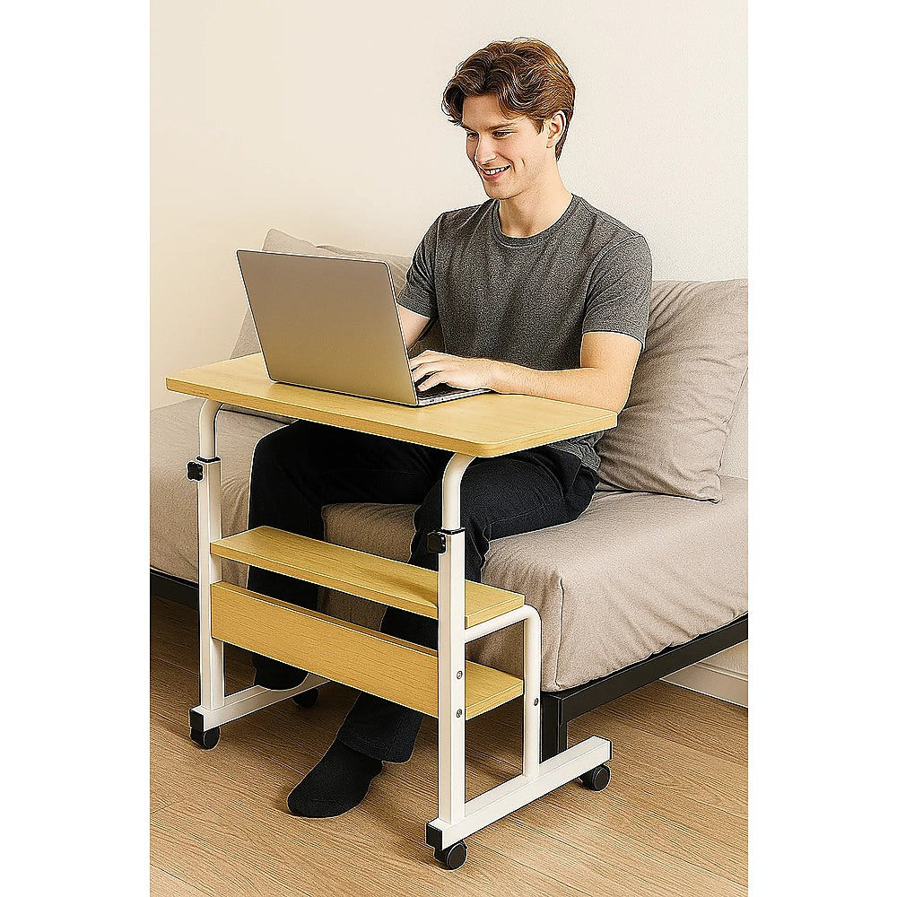 Height Adjustable Rolling Overbed Table – 60cm Mobile Computer & Study Desk on Wheels