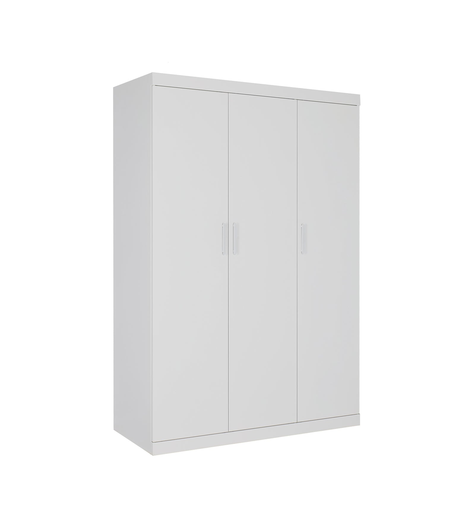 3 Door White Gloss Wardrobe – White Handles, Hanging Rail & Shelves