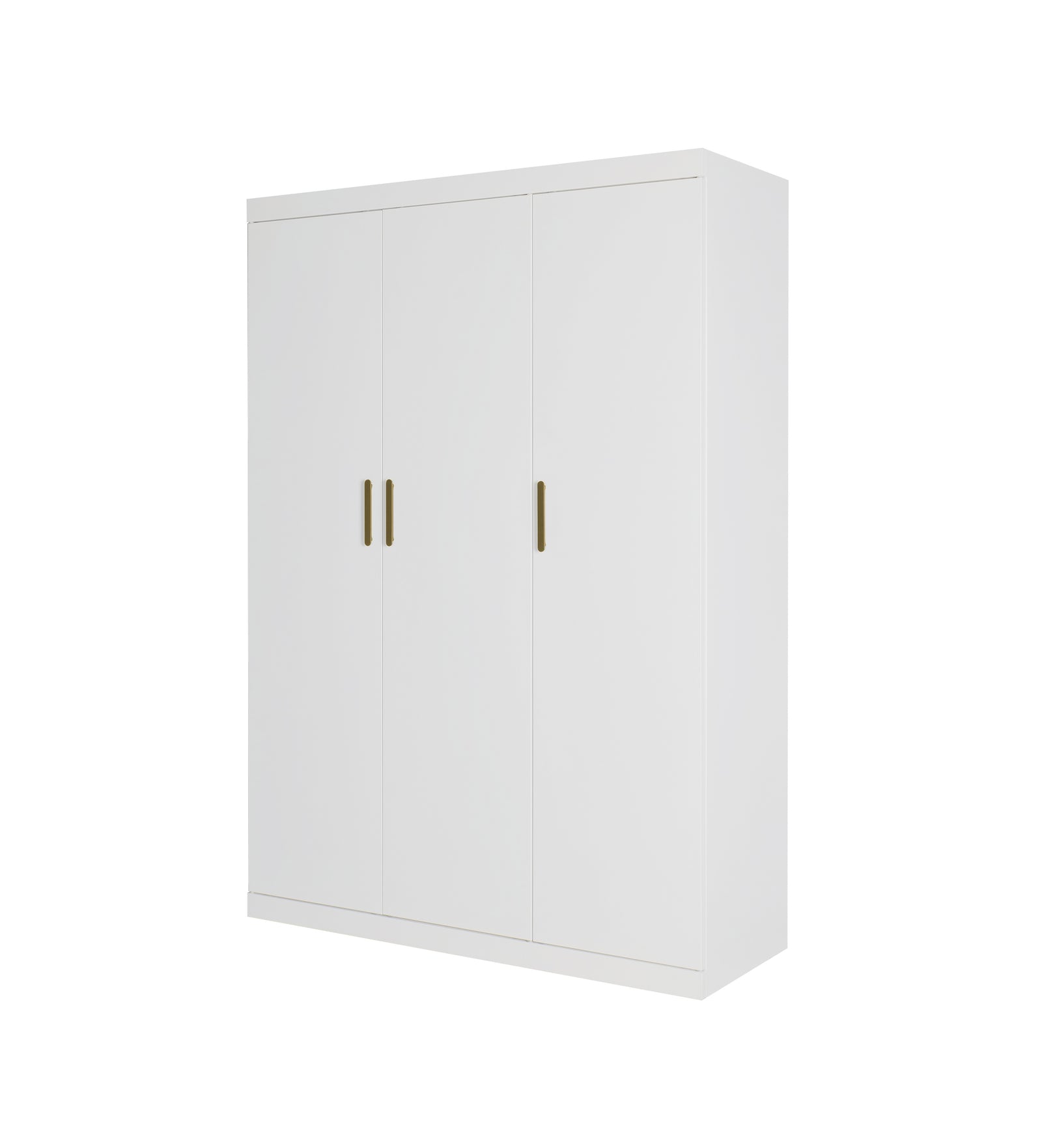 3 Door White Gloss Wardrobe – Gold Handles, Hanging Rail & Shelves