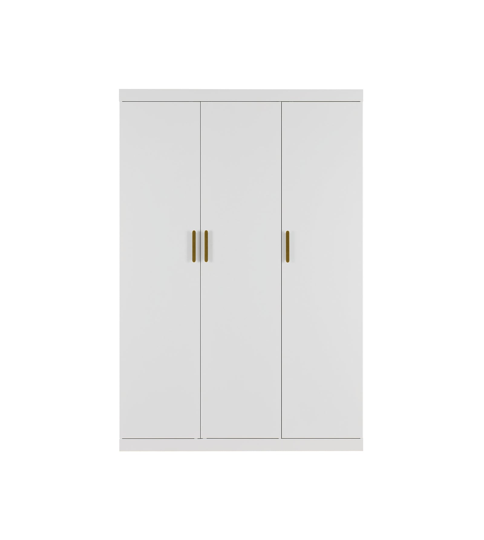3 Door White Gloss Wardrobe – Gold Handles, Hanging Rail & Shelves