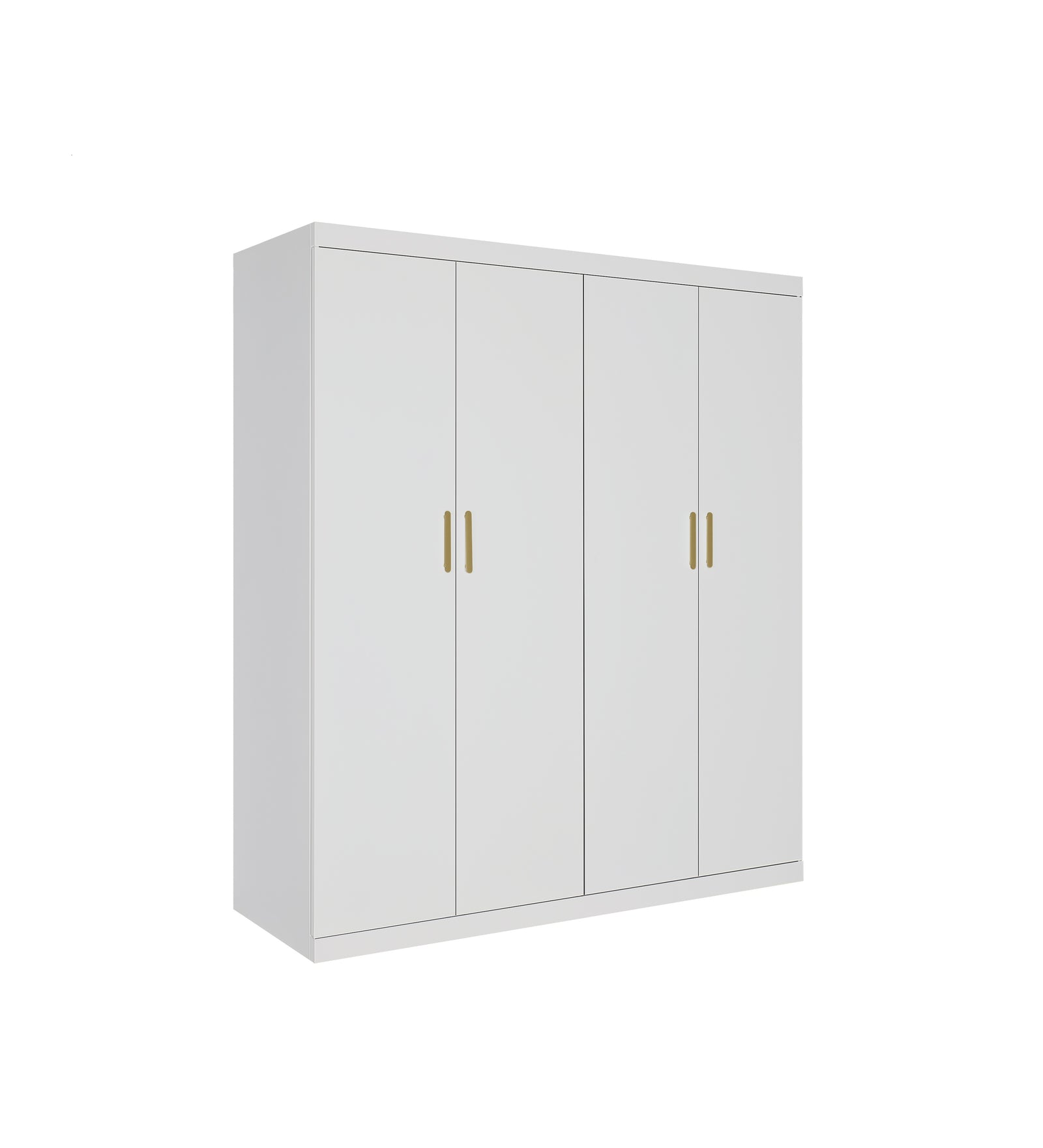 4 Door Wardrobe in White Gloss – Hanging Rail, Shelves & Gold Handles