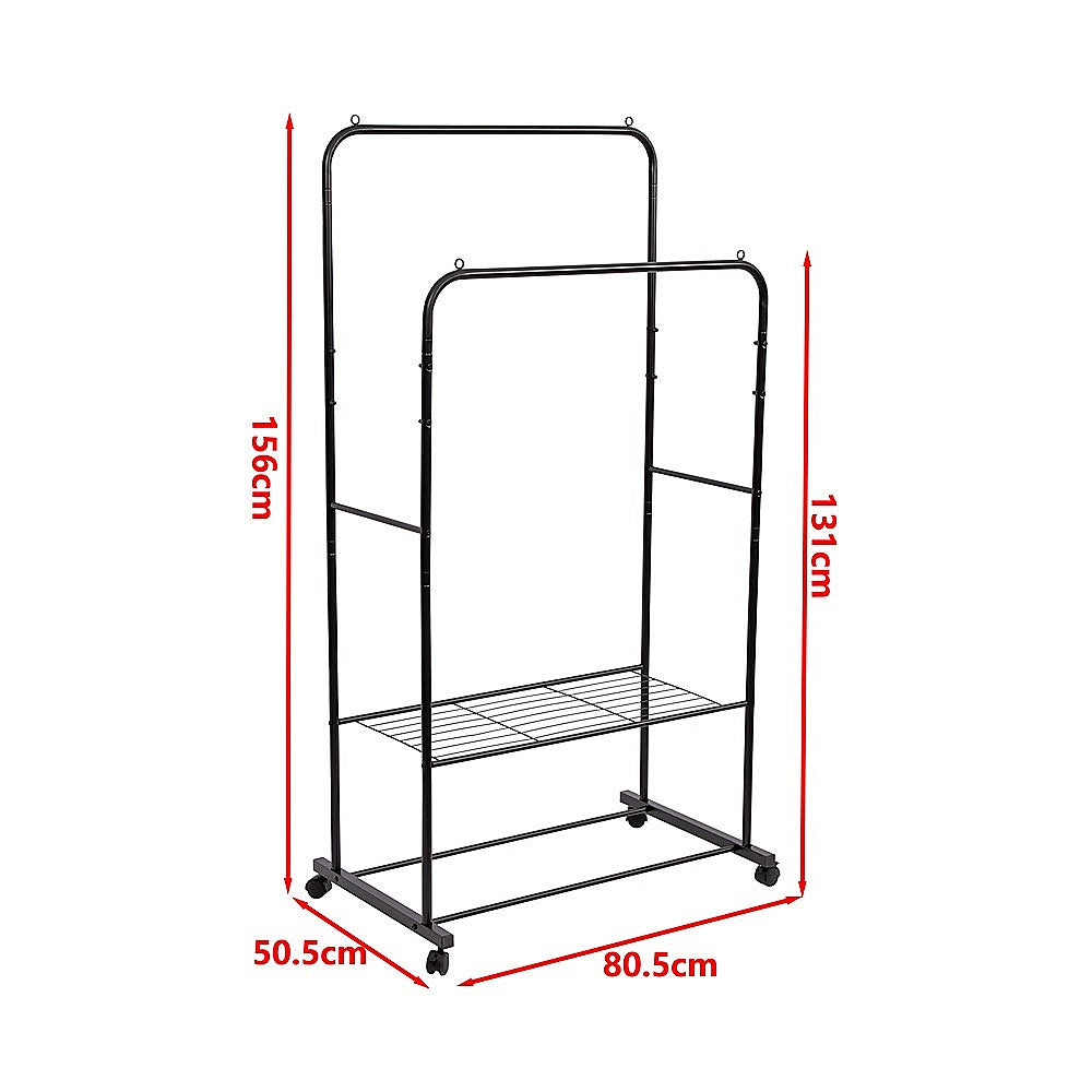 Double Clothes Rack Metal Garment Rail 80x154cm – Heavy Duty Hanging Shelf Storage
