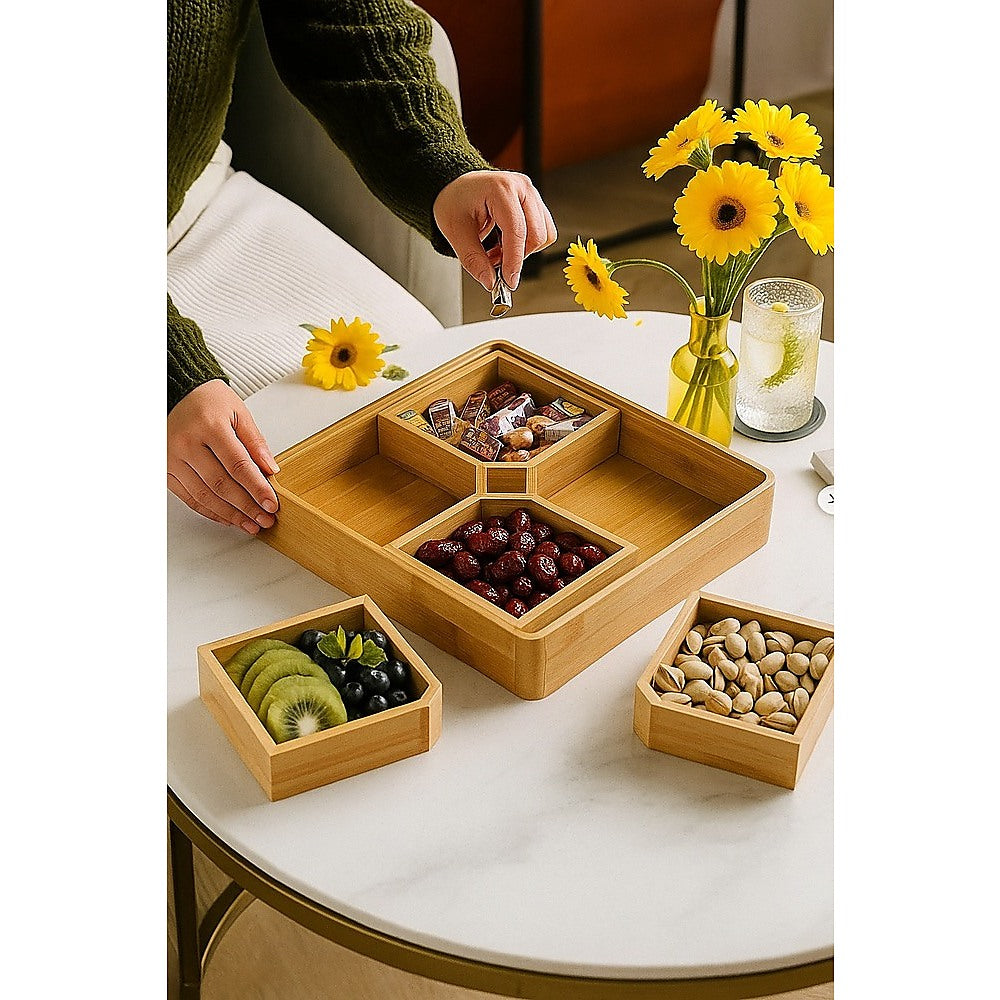 Square Bamboo Snack Serving Tray – Eco-Friendly Platter for Fruit, Cheese & Appetisers