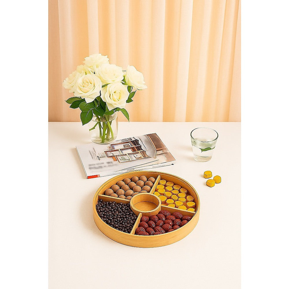 Round Bamboo Snack Serving Tray – Eco-Friendly Platter for Fruit, Cheese & Appetisers