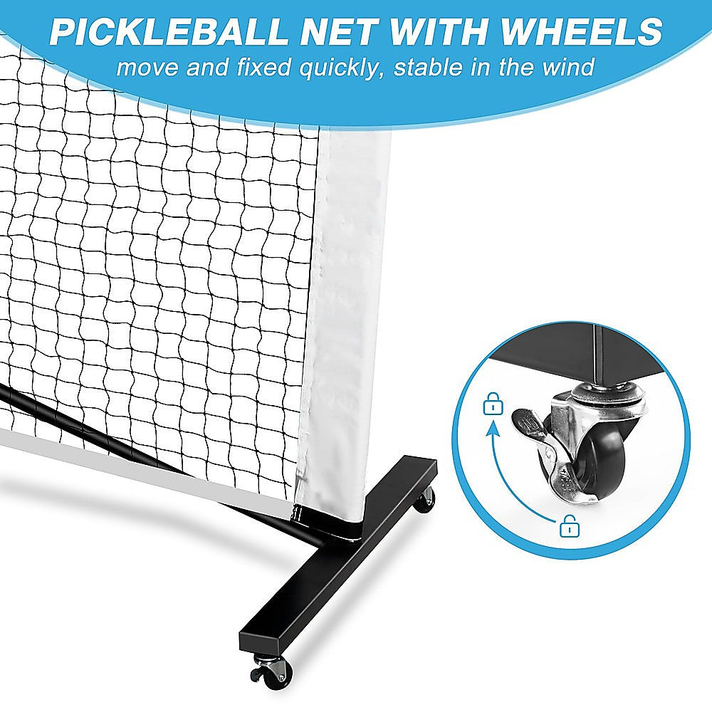 Portable 6.7m Pickleball Net Set – Heavy Duty Metal Frame with Wheels