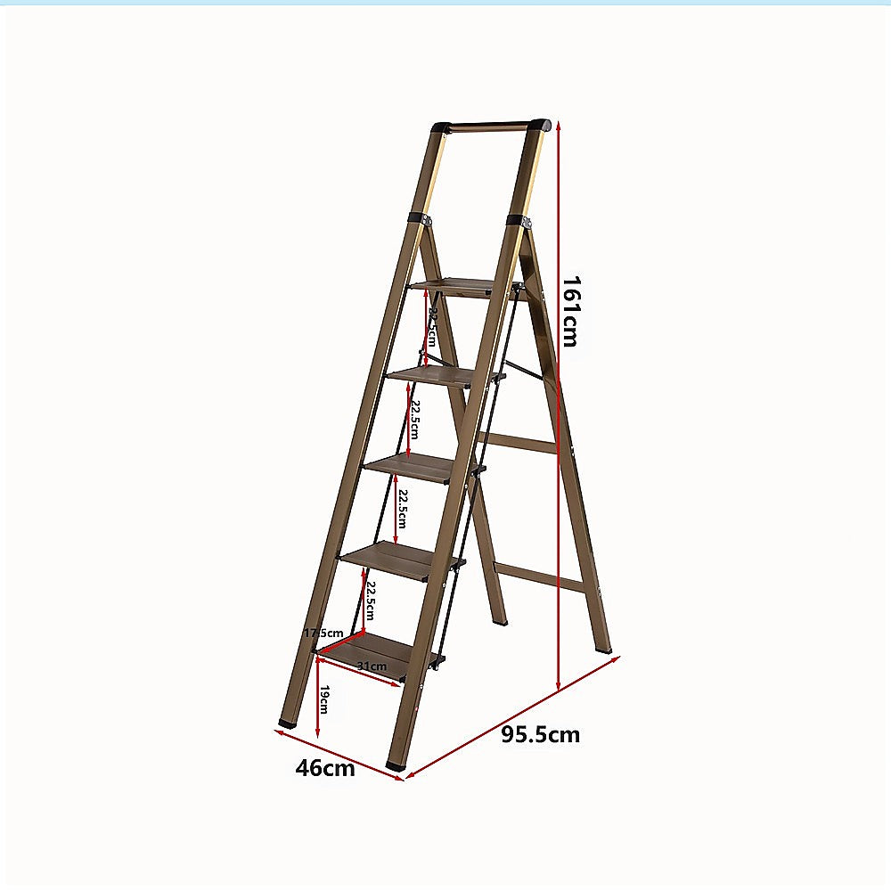 5 Step Ladder – Foldable Lightweight Aluminium with Anti-Slip Pedals