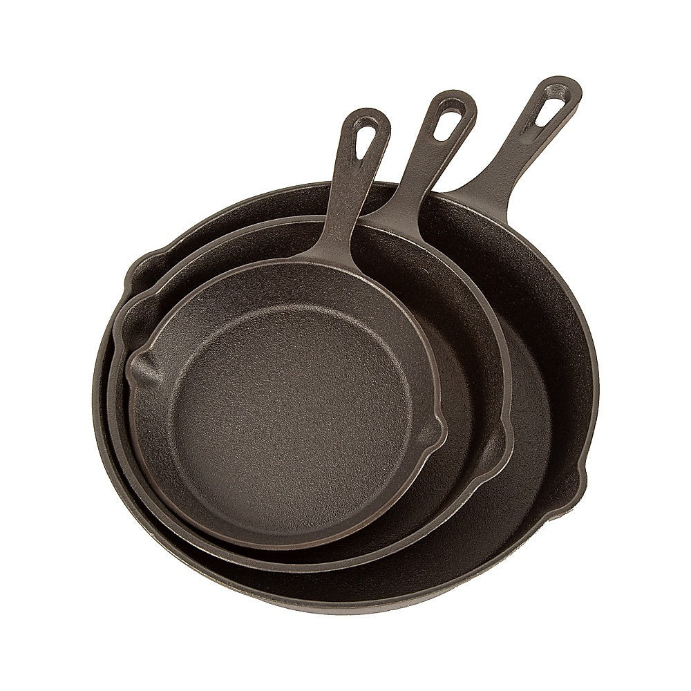 Chef Cast Iron Frying Pan Set – 3PCS Skillet, Grill & Oven Cookware for Home Cooking