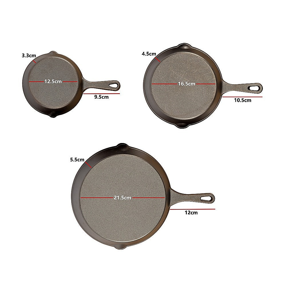 Chef Cast Iron Frying Pan Set – 3PCS Skillet, Grill & Oven Cookware for Home Cooking