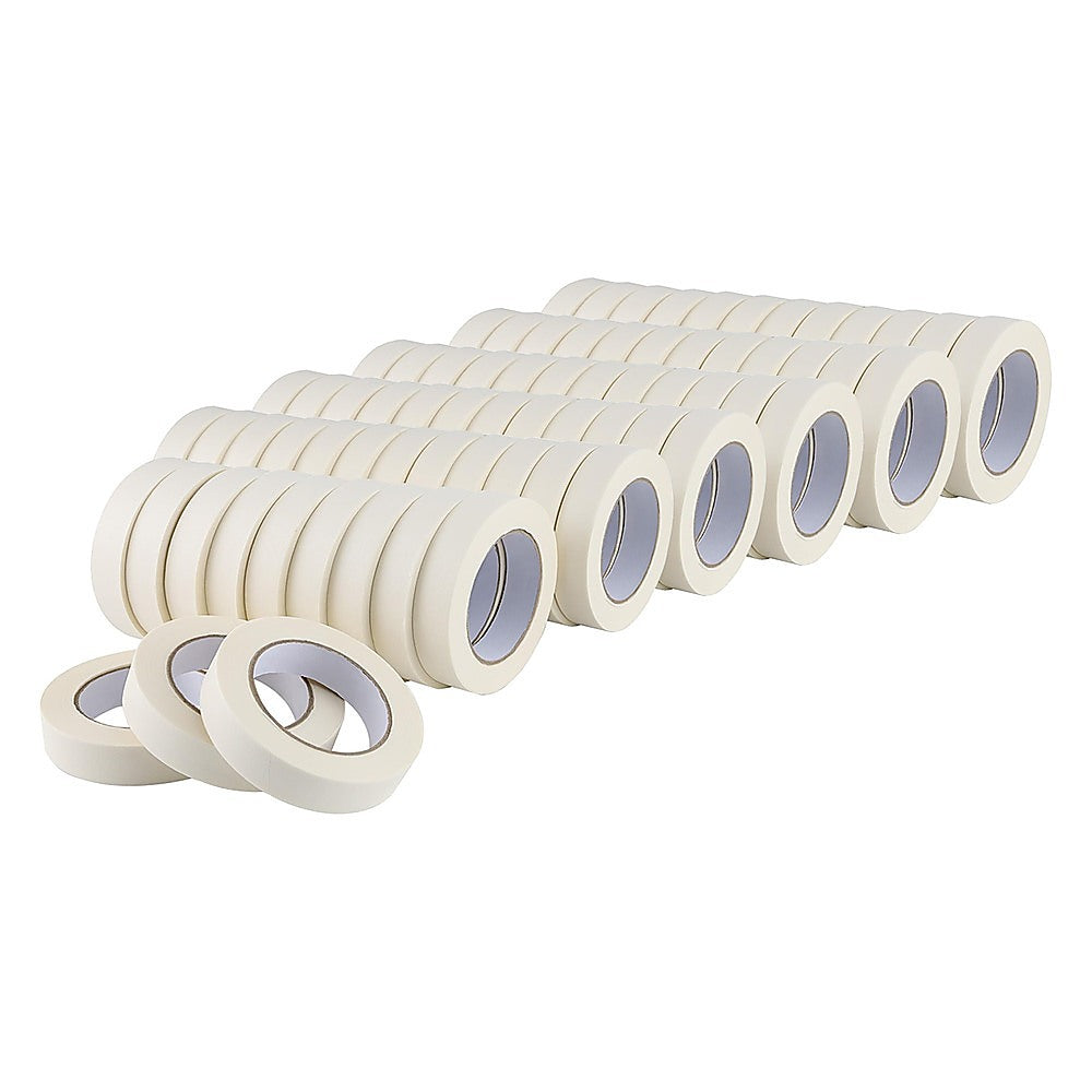 72 x White Masking Tape Rolls – 24mm x 50m Painters Adhesive Tape for Painting