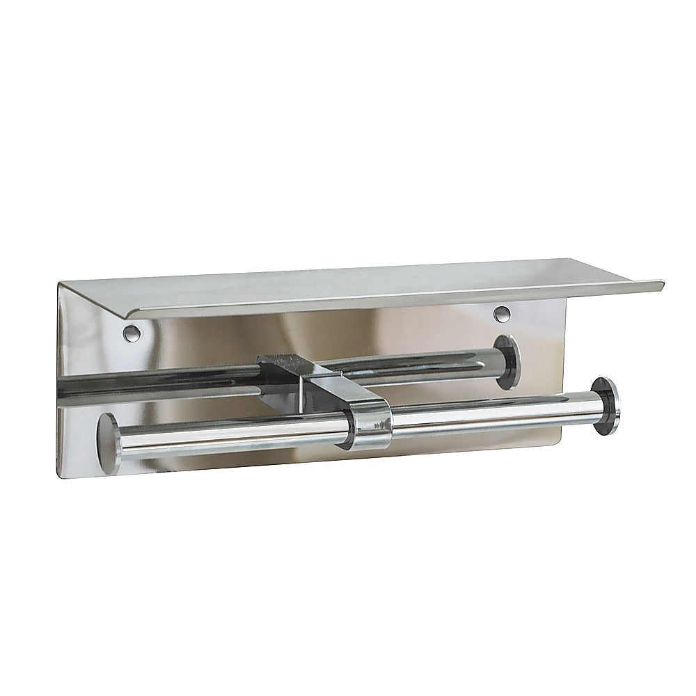 Double Toilet Paper Holder with Shelf Wall Mounted Bathroom Storage