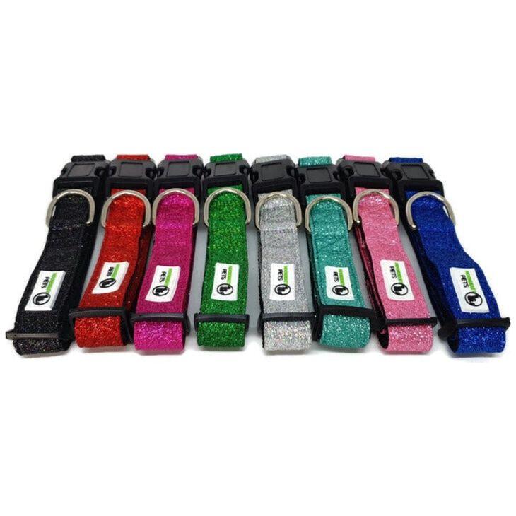 Bling Glitter Overlay Nylon Dog Collar Breakaway Buckle Large Green