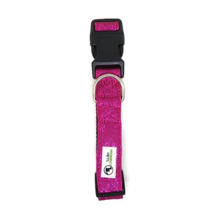 Bling Glitter Overlay Nylon Dog Collar Breakaway Buckle Small Hot Pink