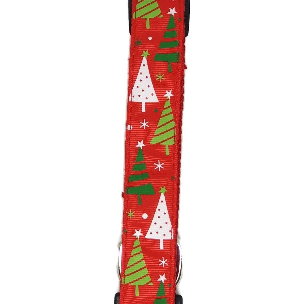 Christmas Dog Collars Adjustable Medium Red Xmas Trees